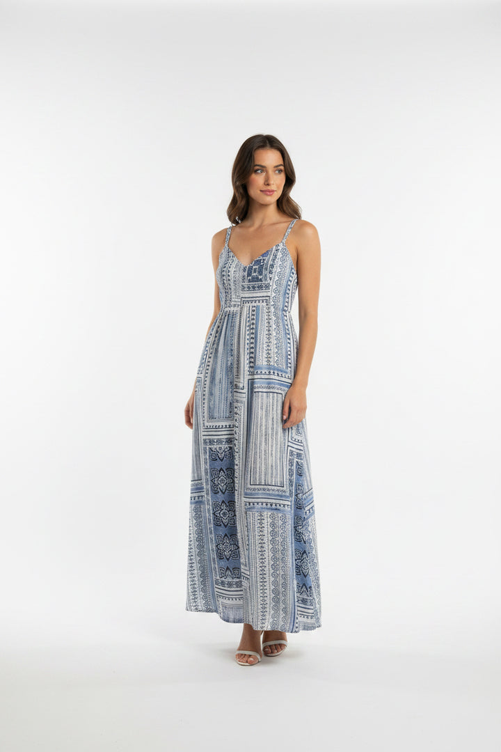THIN STRAP PATTERNED MIDI DRESS