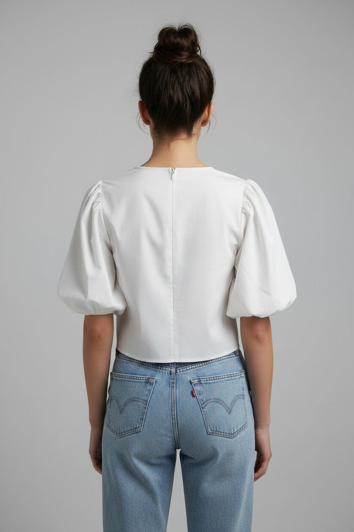 TIE-FRONT PUFF SLEEVE BLOUSE