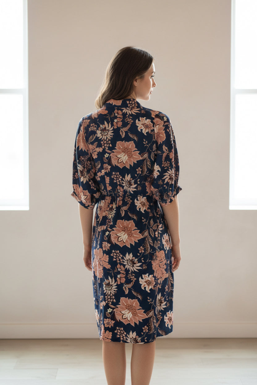 LONG SLEEVE FLORAL PATTERN BUTTON DOWN DRESS