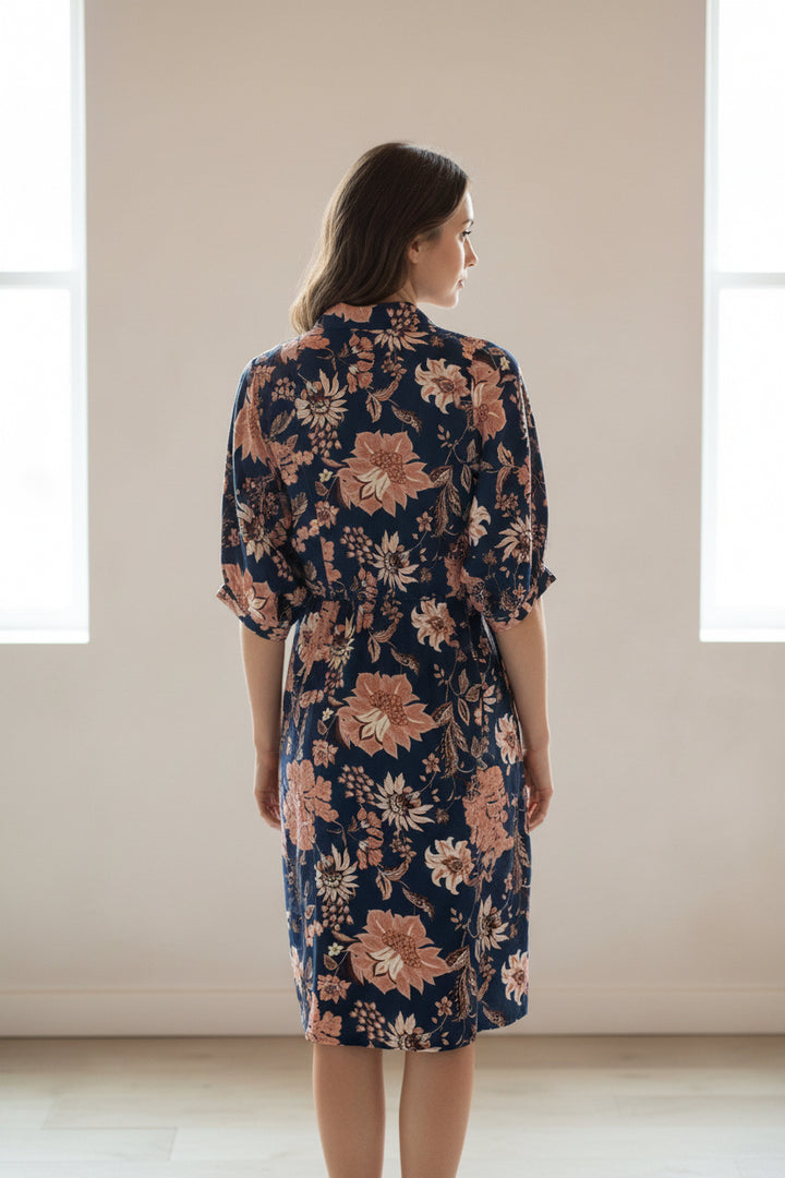 LONG SLEEVE FLORAL PATTERN BUTTON DOWN DRESS