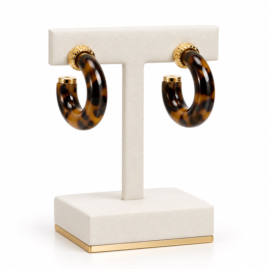 TORTOISE RESIN HOOP EARRING