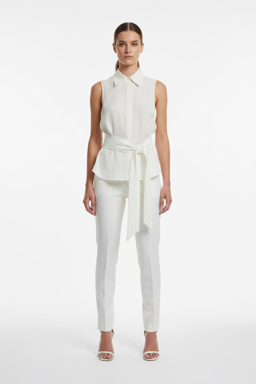 COLLARED BUTTON UP SHIRT WITH TIE WAIST