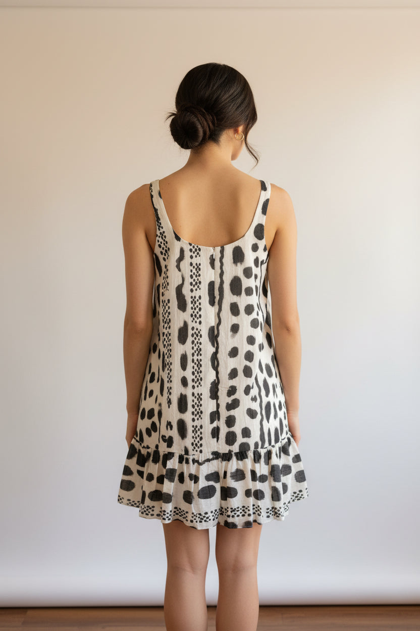 ABSTRACT STRAP SHORT DRESS
