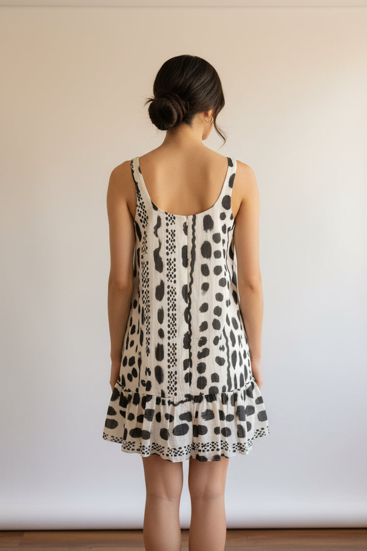 ABSTRACT STRAP SHORT DRESS