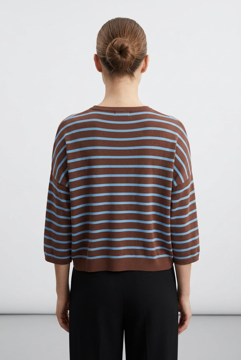 BOXY STRIPE SHORT SLEEVE SWEATER TOP