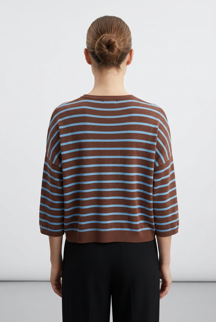 BOXY STRIPE SHORT SLEEVE SWEATER TOP