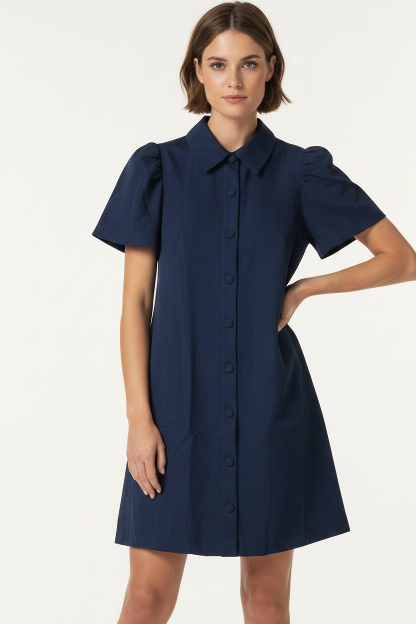 COLLAR NECK BUTTON DOWN MINI DRESS