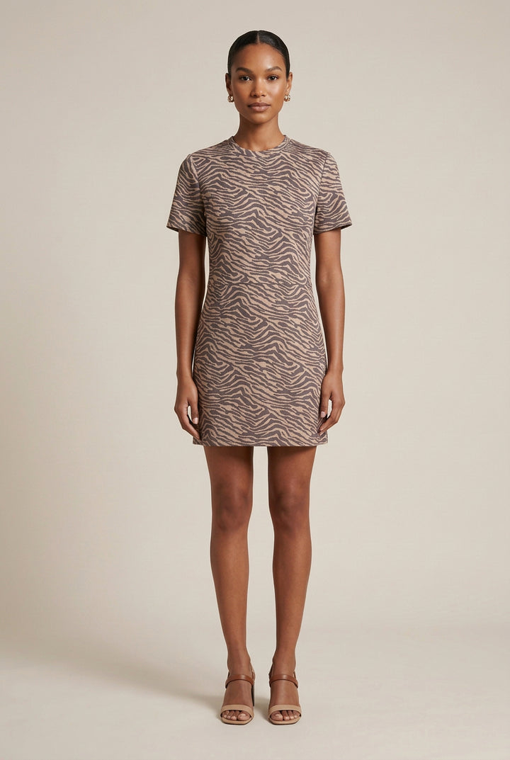 ANIMAL PRINT FAUX SUEDE SHIFT DRESS