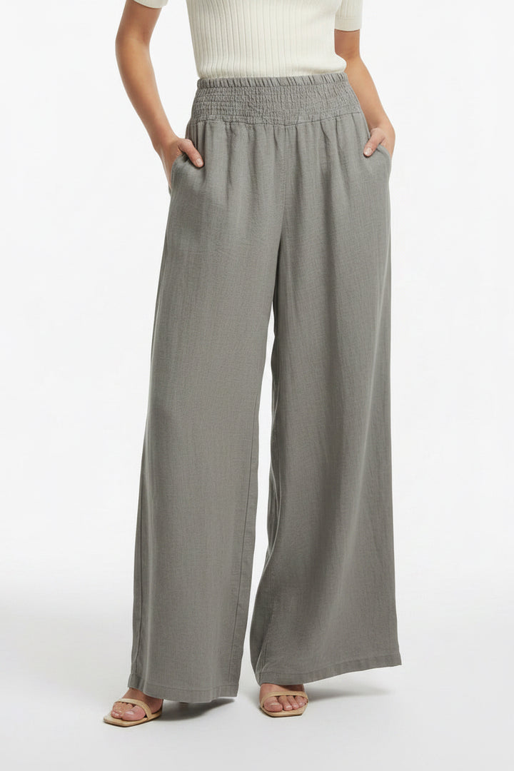 Linen Smocked Waist Palazzo Pant