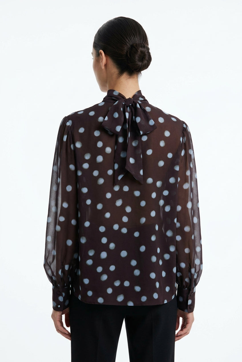 POLKA DOT SHEER LONG SLEEVE TIE BACK TOP