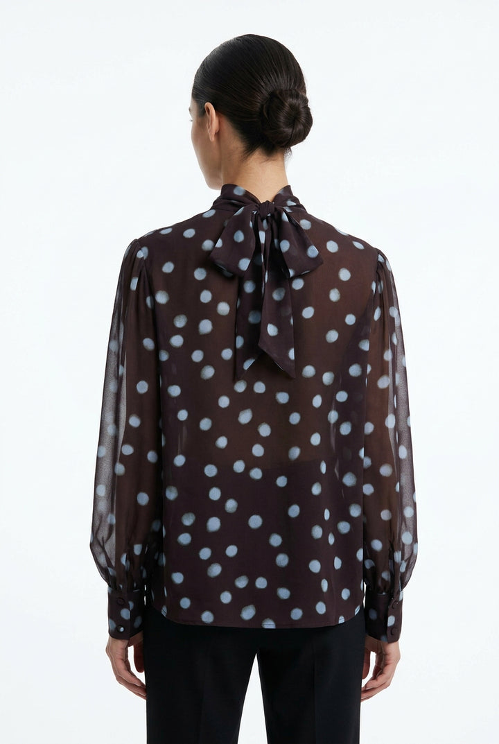 POLKA DOT SHEER LONG SLEEVE TIE BACK TOP