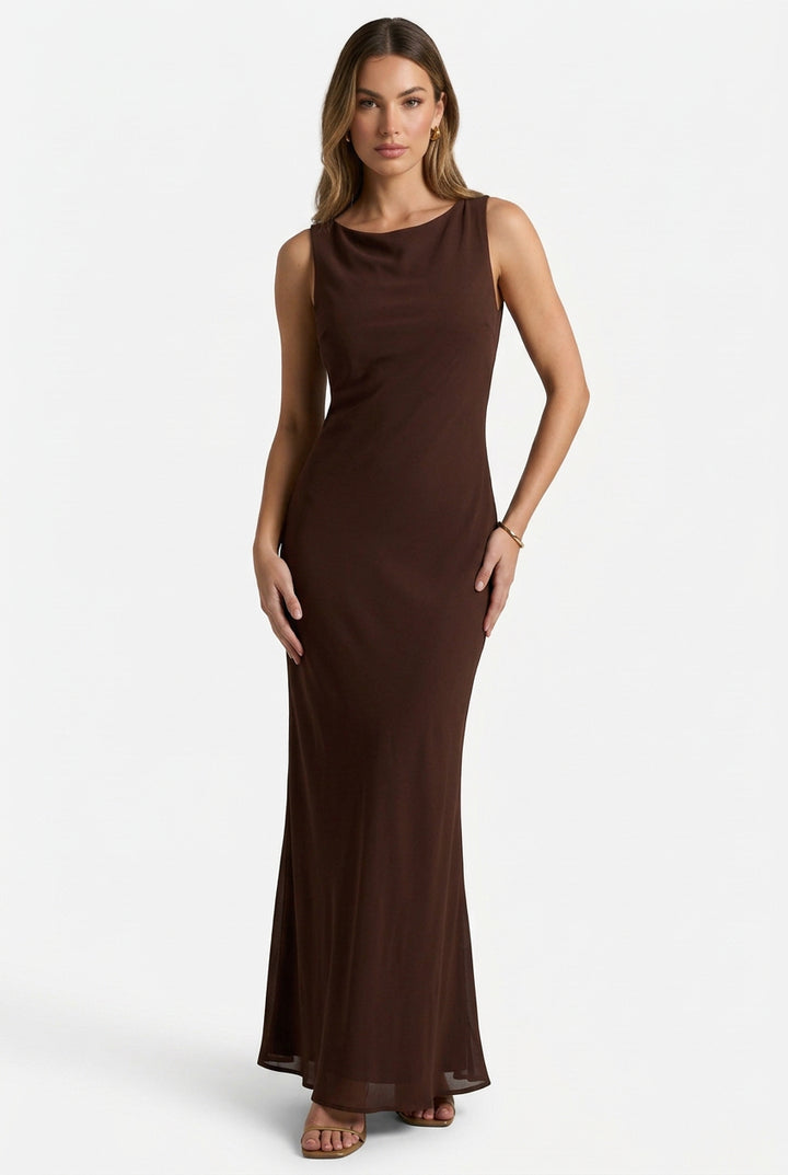 BOAT NECK COWL BACK BIAS MIDI DRESS