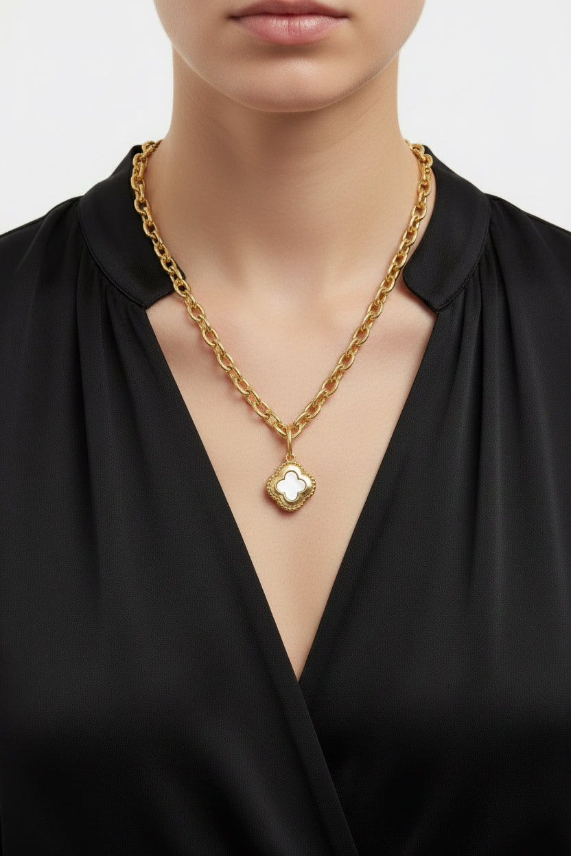 Gold Clover & Mother of the Pearl Necklace