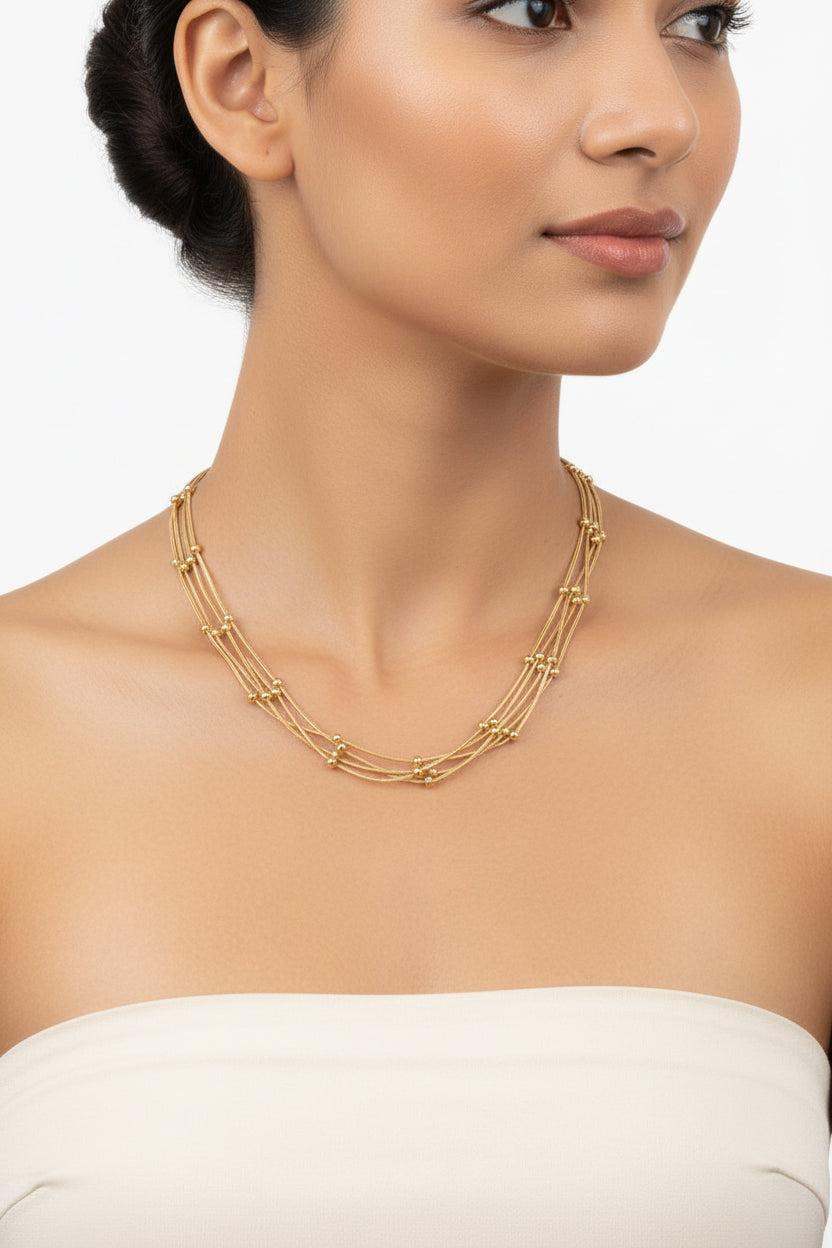 MULTILAYERED NECKLACE WITH BALL ACCENTS