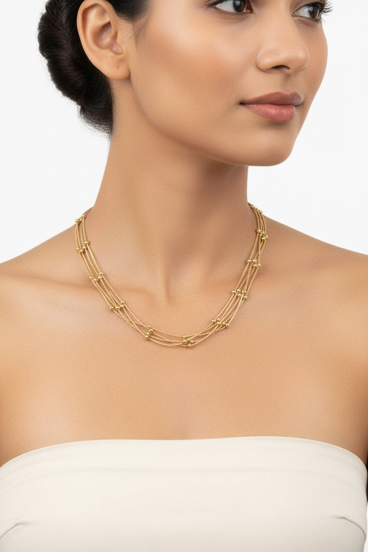 MULTILAYERED NECKLACE WITH BALL ACCENTS