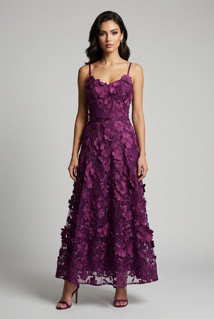 3D LACE APPLIQUE MIDI DRESS