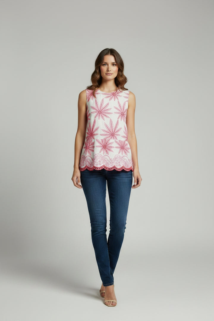 EMBROIDERED TANK TOP WITH SCALLOP DETAILING