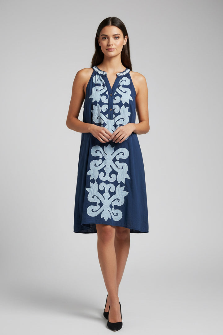 SLEEVELESS EMBROIDERY SHORT DRESS