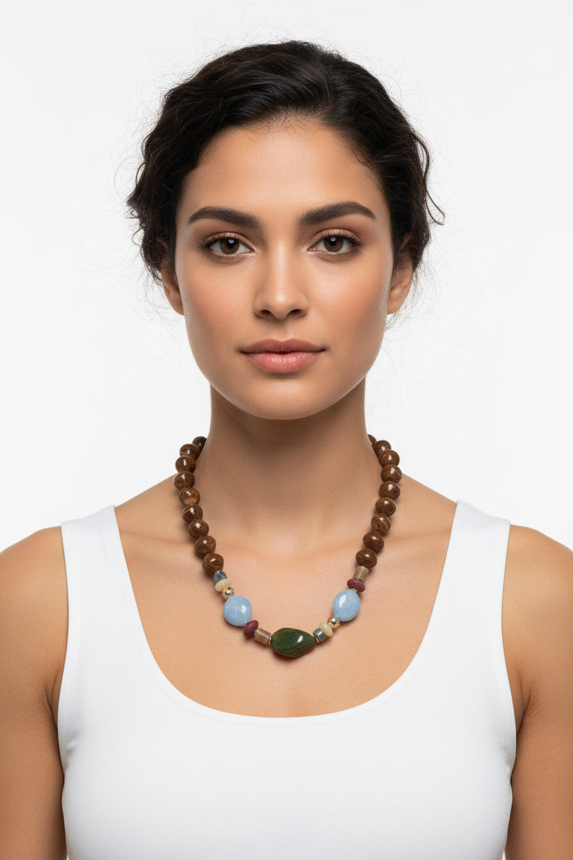 MIXED STONE CHUNKY BEADED NECKLACE