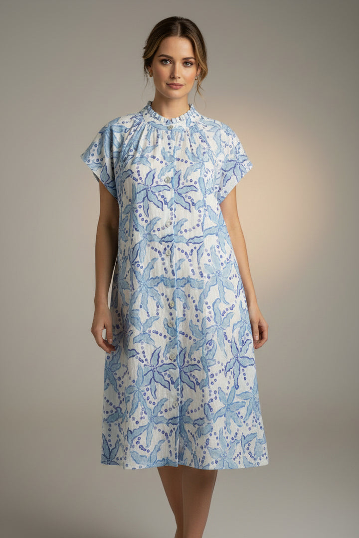 SHORT SLEEVE PATTERN BUTTON DOWN DRESS