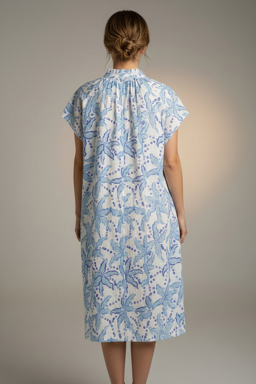 SHORT SLEEVE PATTERN BUTTON DOWN DRESS