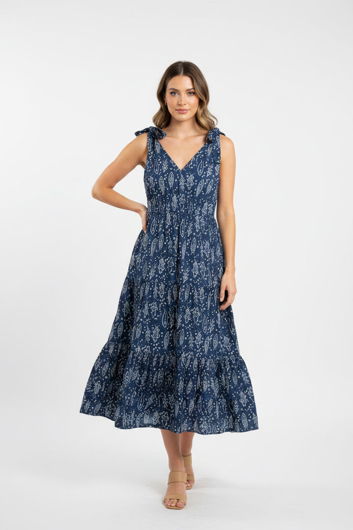 TIE STRAP FISH PRINT DRESS