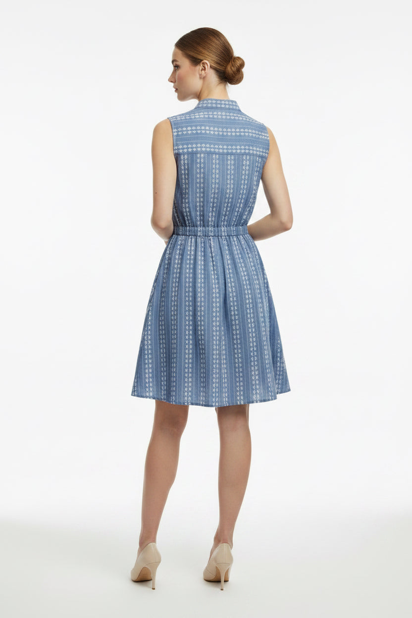 SHIRT DRESS SLEEVELESS V-NECK FIT & FLATRE EMBROIDERY