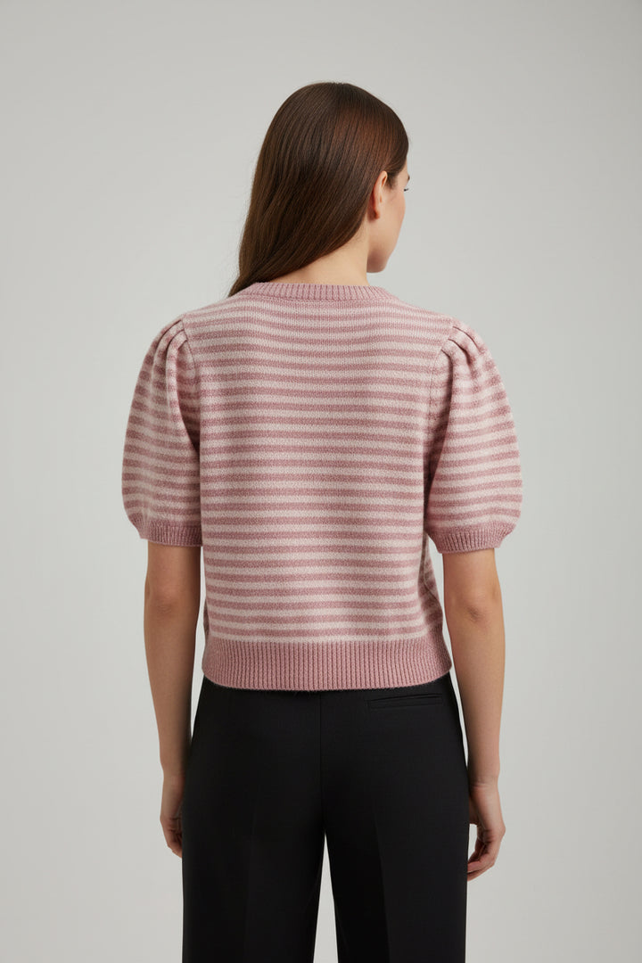 PUFF SHORT SLEEVE STRIPE CARDIGAN