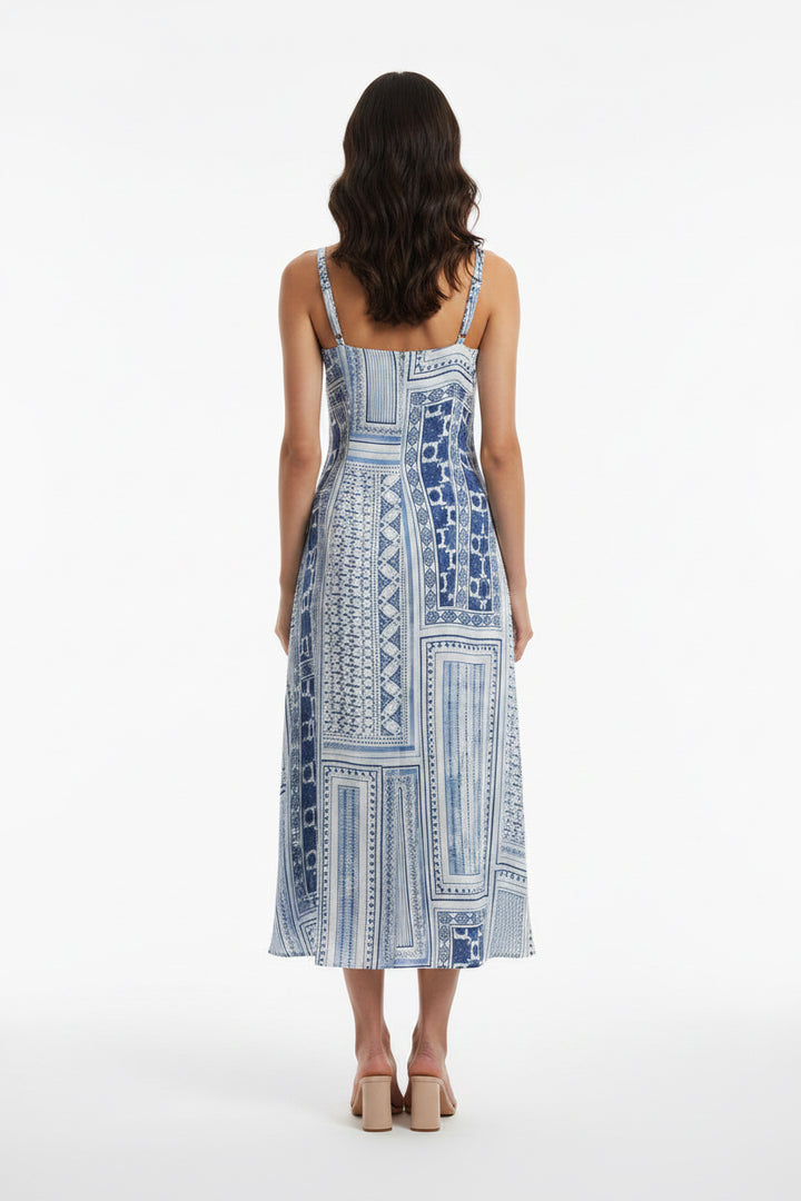 THIN STRAP PATTERNED MIDI DRESS