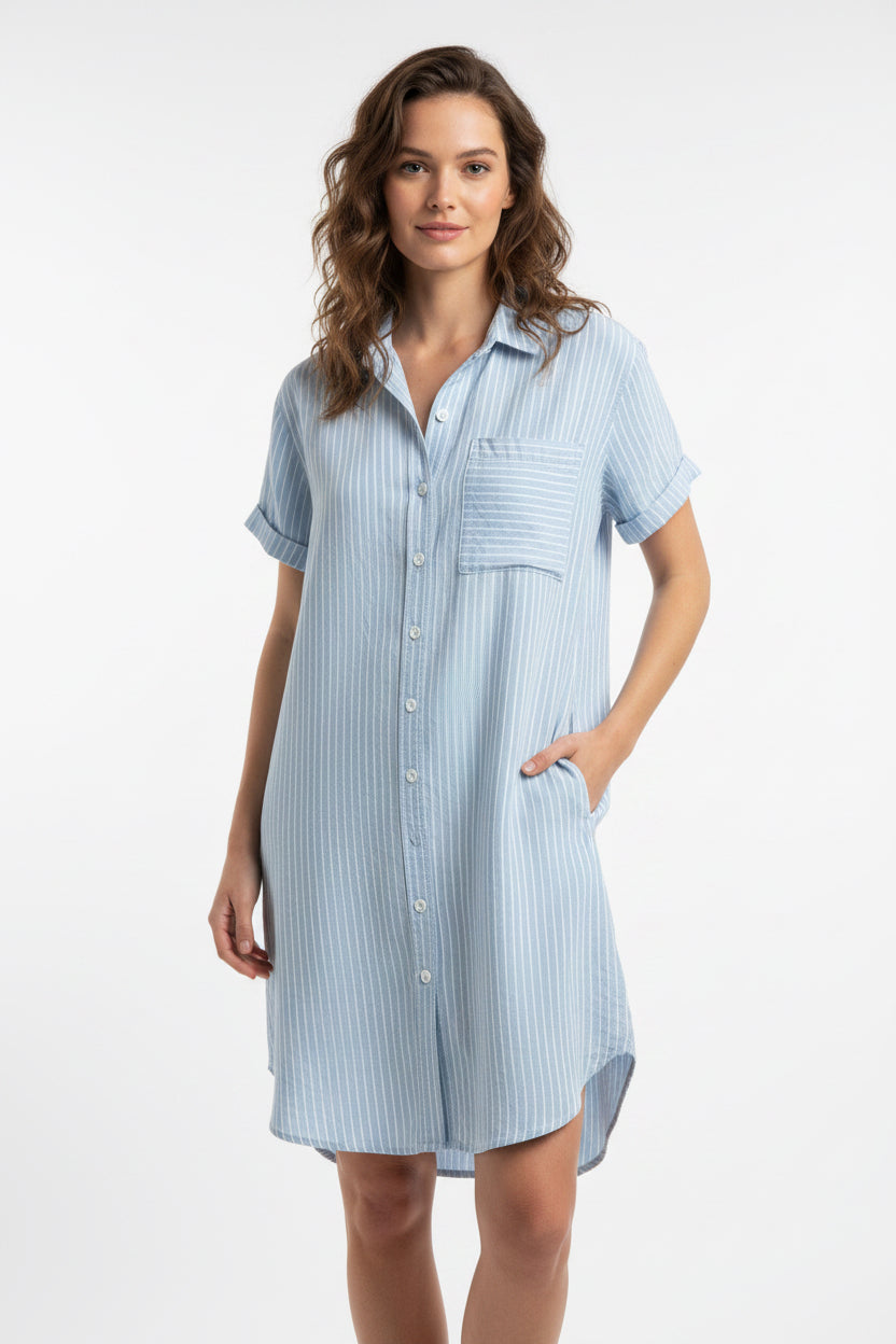 Roll Sleeve Pocket Shirt Dress