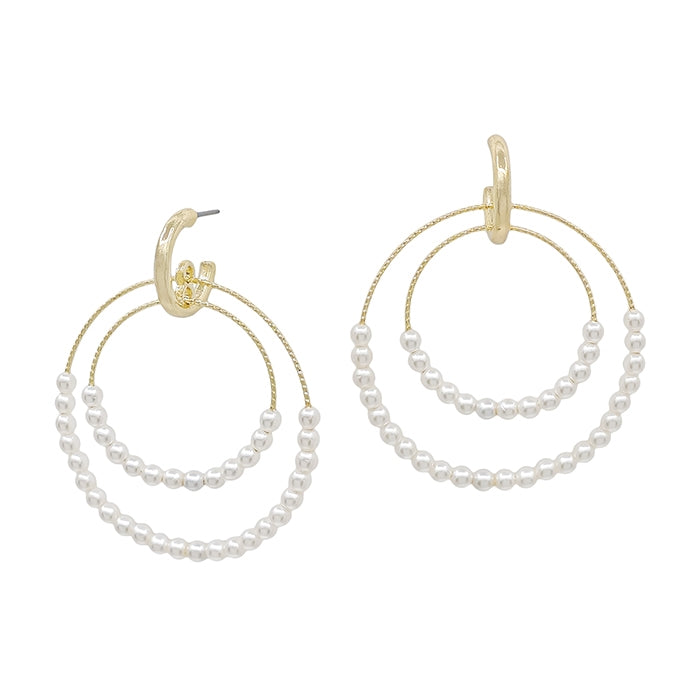 Thin Double Layered Pearl Beaded Hoops