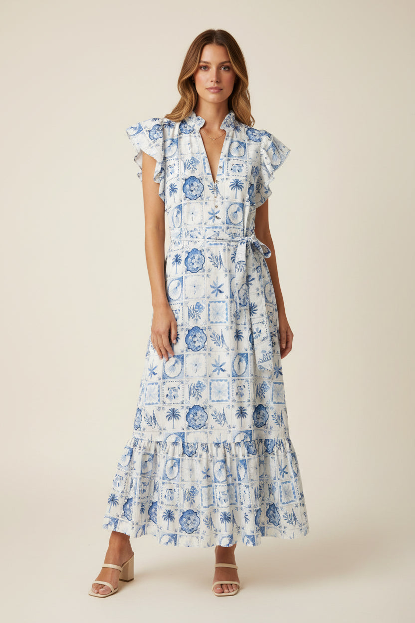Flutter Sleeve Belted Maxi