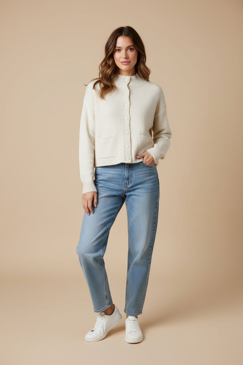 MOCK NECK FRONT POCKET CARDIGAN