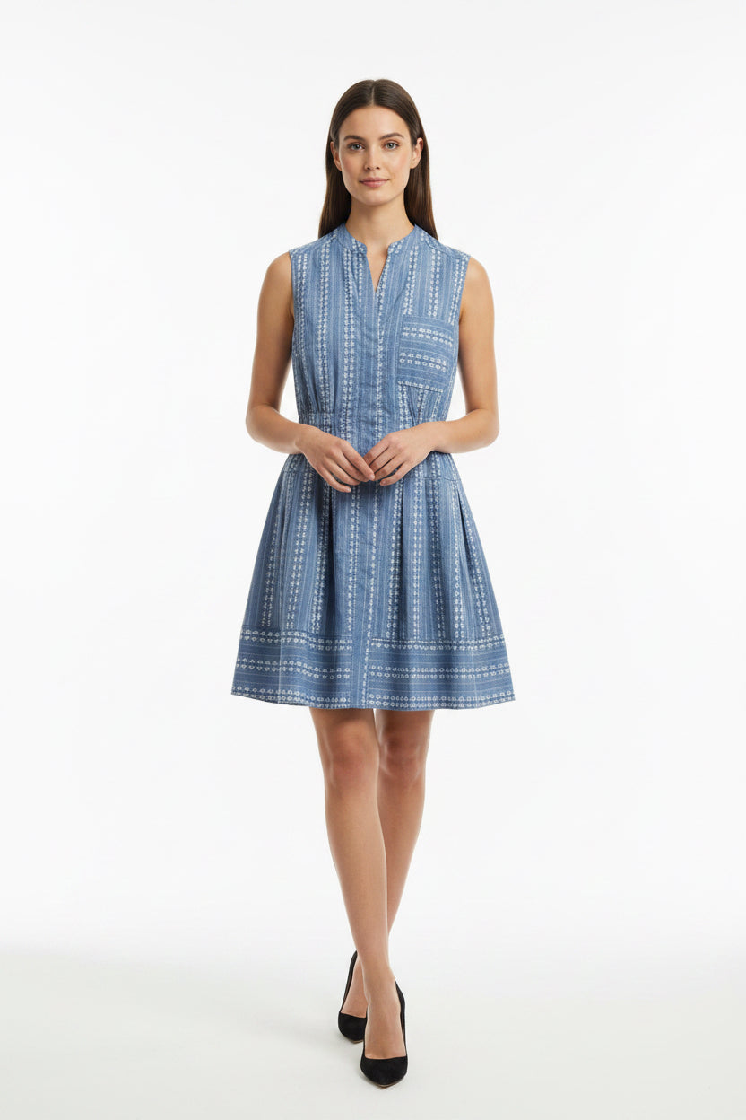 SHIRT DRESS SLEEVELESS V-NECK FIT & FLATRE EMBROIDERY