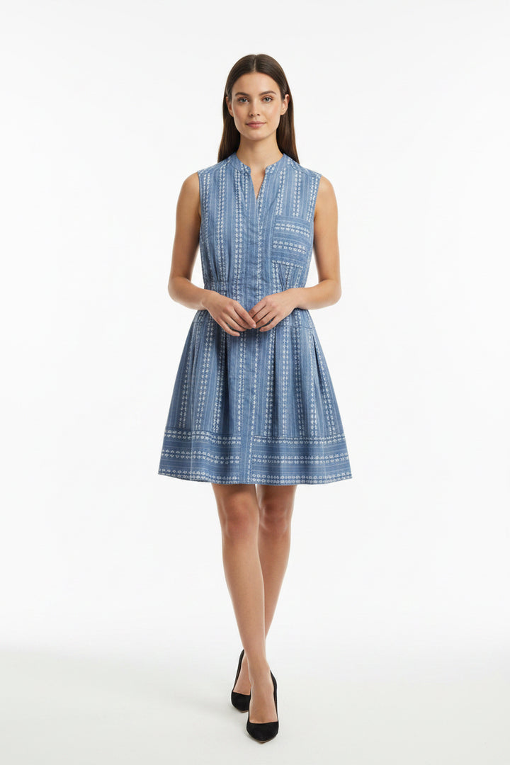 SHIRT DRESS SLEEVELESS V-NECK FIT & FLATRE EMBROIDERY