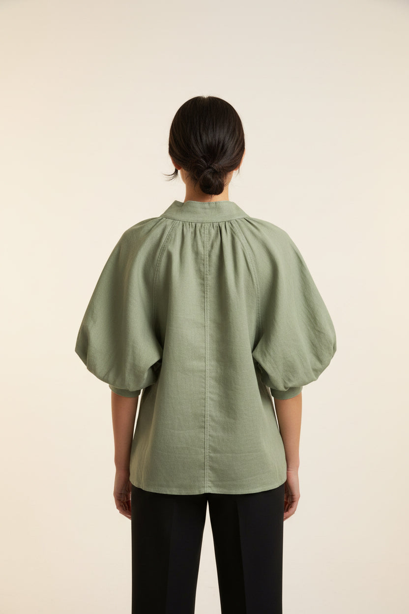 PUFF SLEEVE GOLD TONED SIDE BUTTONS TOP