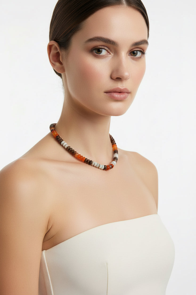 Multi Colored Round Flatten Beaded Necklace