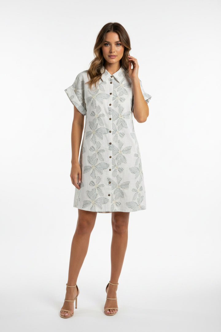 EMBROIDERY FLORAL SHORT SLEEVE DRESS