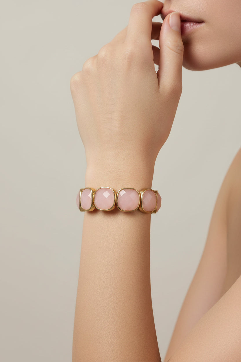 LIGHT PINK ACRYLIC NATURAL OVAL STRETCH BRACELET