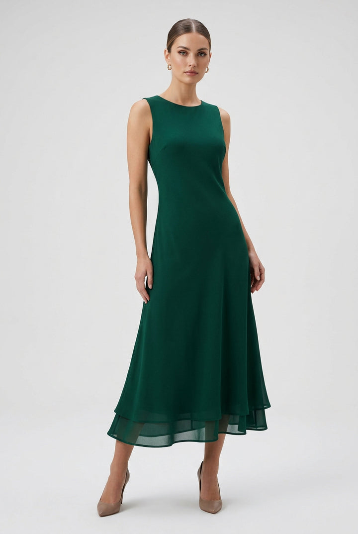 BOAT NECK COWL BACK BIAS MIDI DRESS