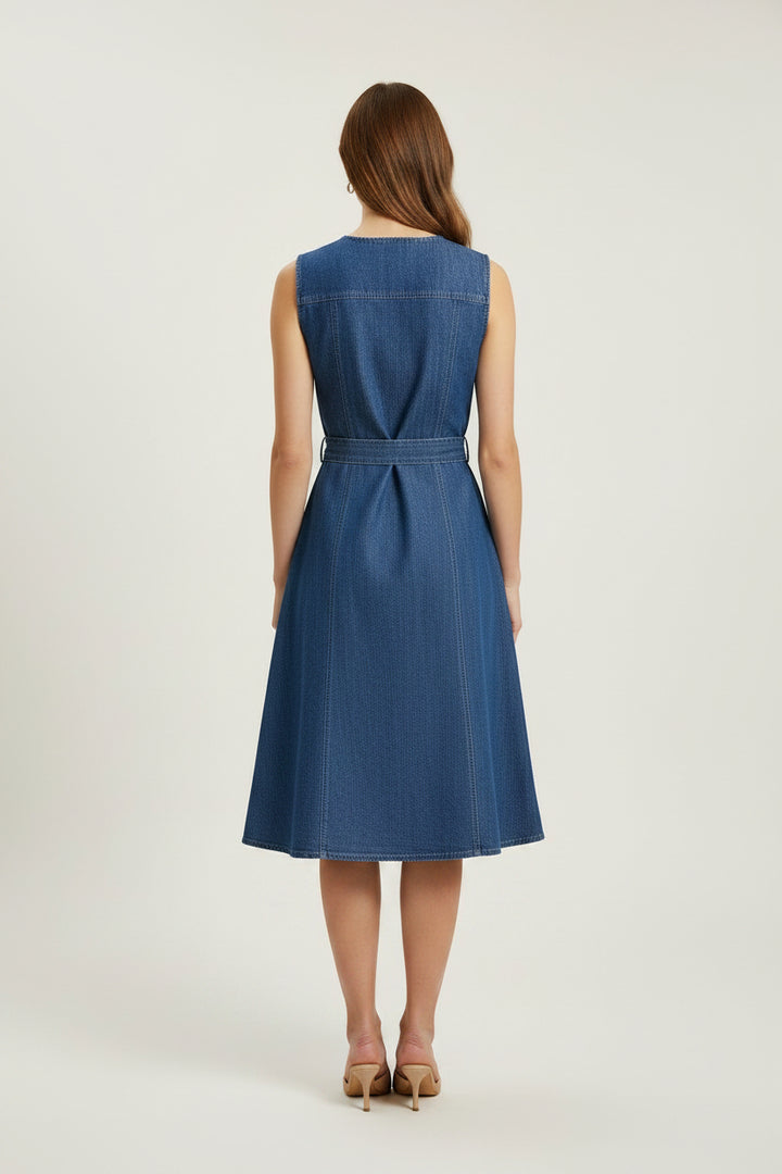 SLEEVELESS SEAMED SHIRT DRESS