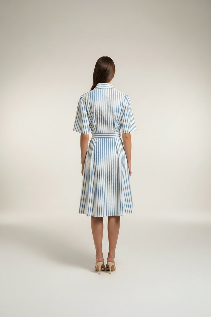 SHORT SLEEVE STRIPED MINI DRESS WITH POCKETS
