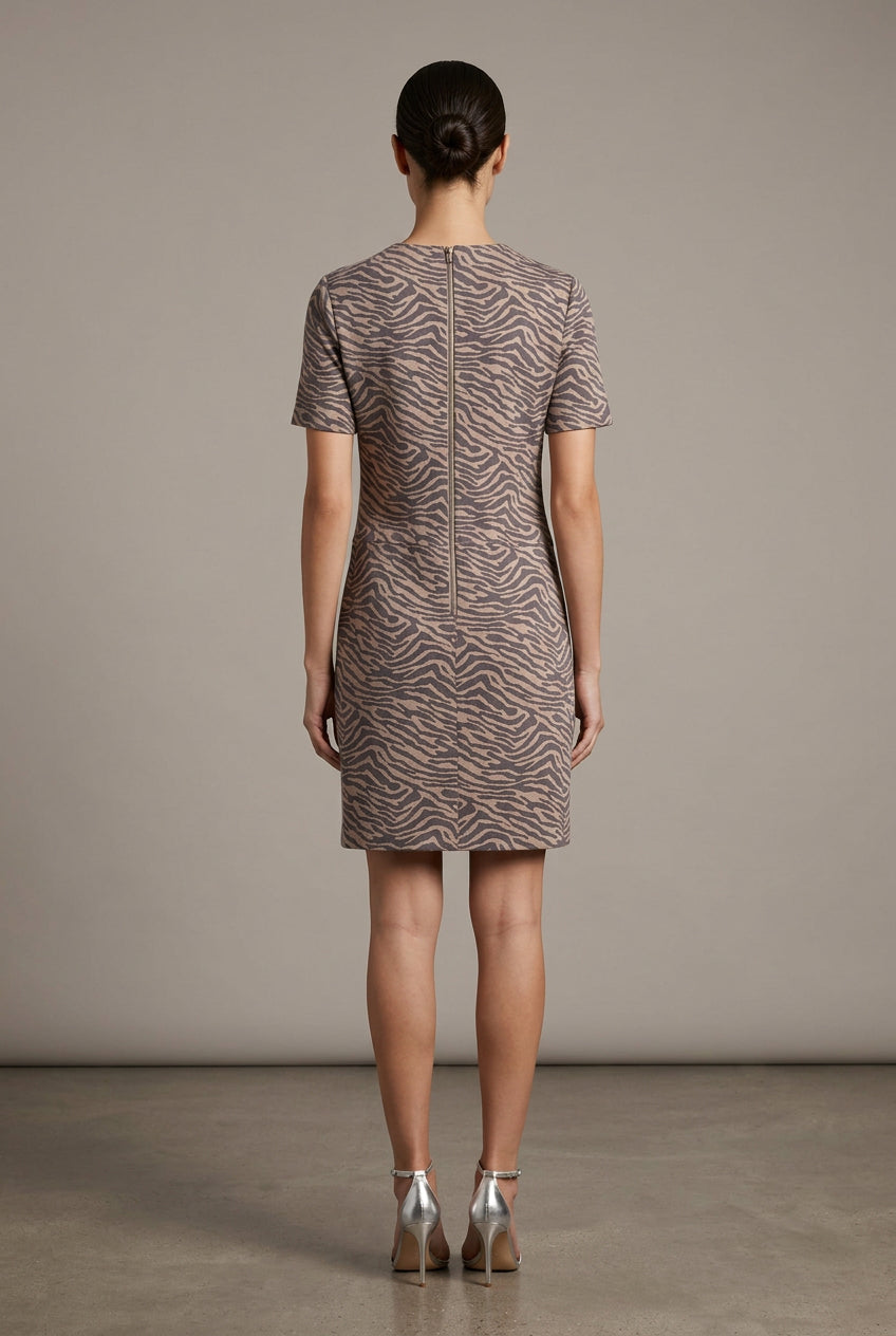 ANIMAL PRINT FAUX SUEDE SHIFT DRESS