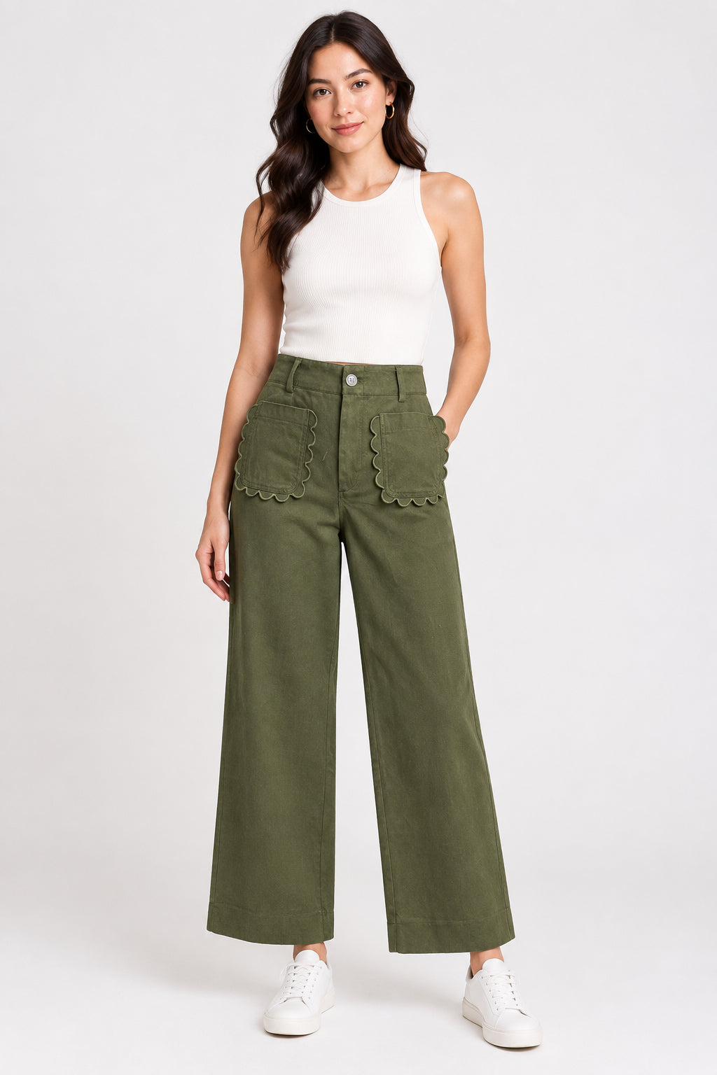 COLETTE CROPPED SCALLOP POCKET DETAIL WIDE-LEG PANTS
