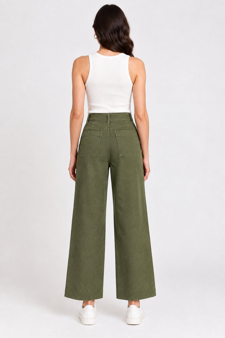 COLETTE CROPPED SCALLOP POCKET DETAIL WIDE-LEG PANTS
