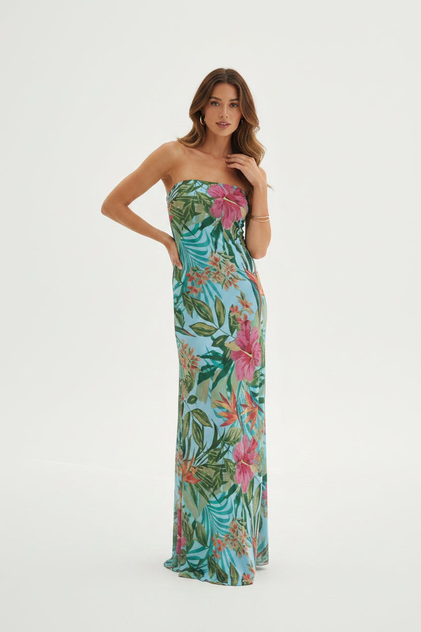STRAPLESS WITH BACK TIE MAXI DRESS