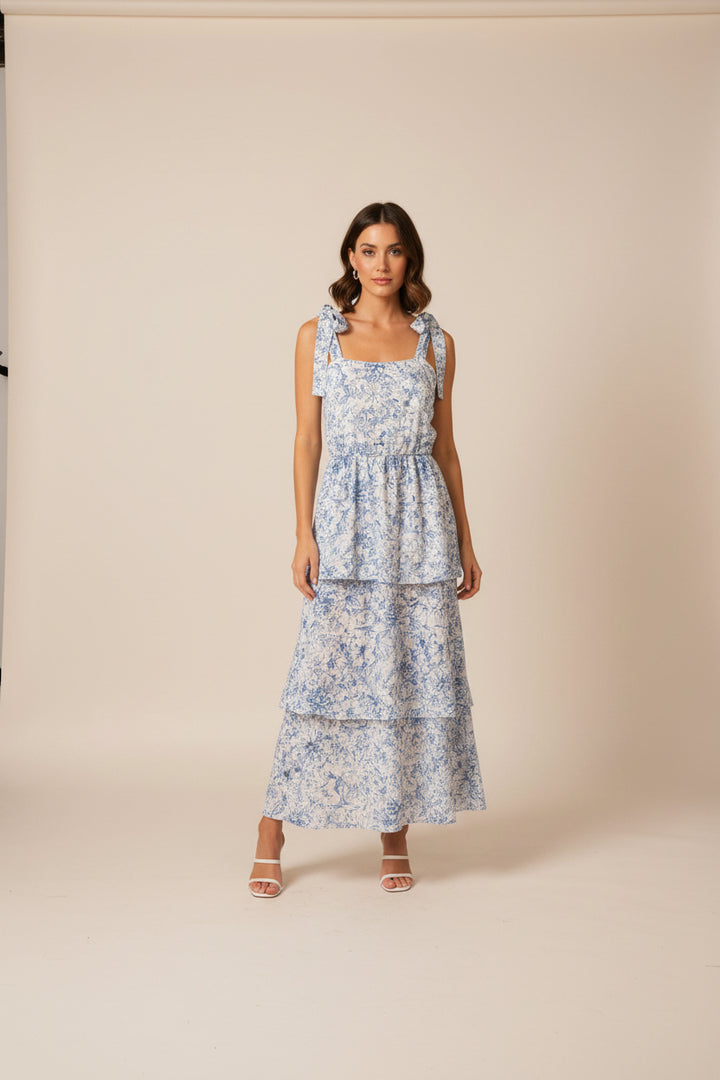 Sweetheart Neck Tie Strap Floral Print Dress