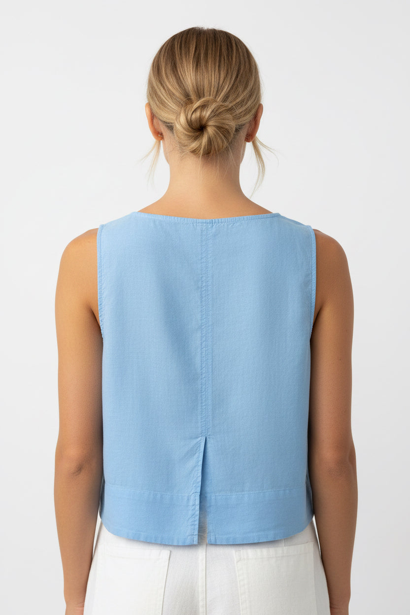 Sleeveless Boat Neck Split Back
