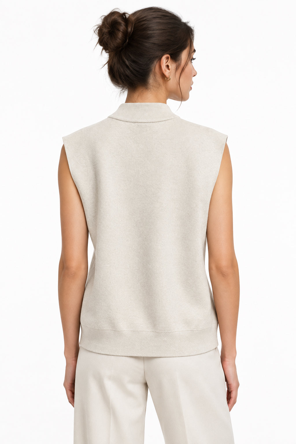 TURTLE NECK VEST WITH SUEDE SHOULDER DETAIL