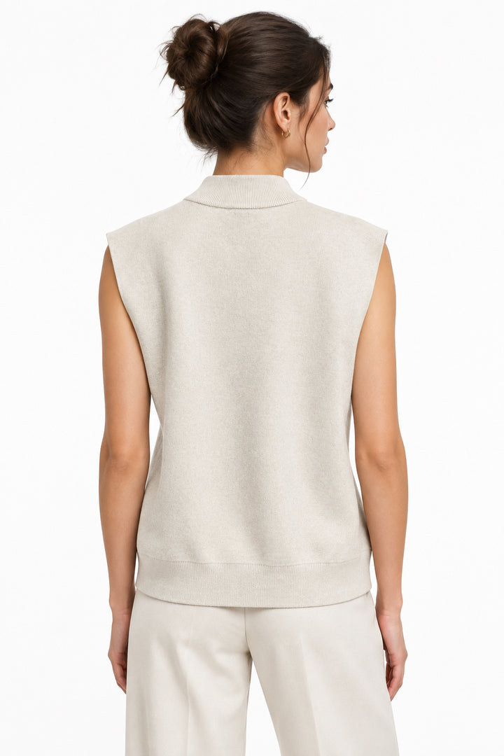 TURTLE NECK VEST WITH SUEDE SHOULDER DETAIL